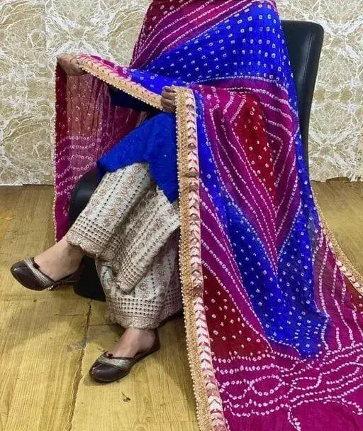 Beautiful attractive rajasthani art silk bandhani dupatta Color6 (R228)
