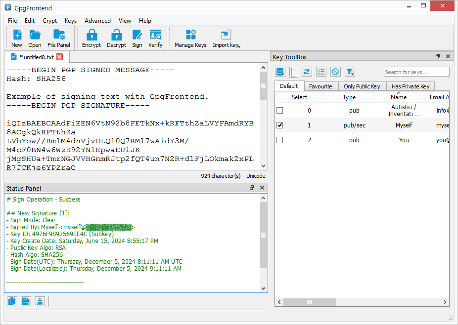 GpgFrontend running on Windows 7.