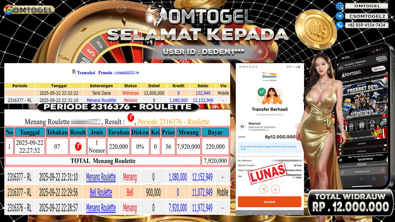 OMTOGEL JACKPOT LIVE GAMES ROULETTE 12 JUTA DI BAYAR LUNAS ,-