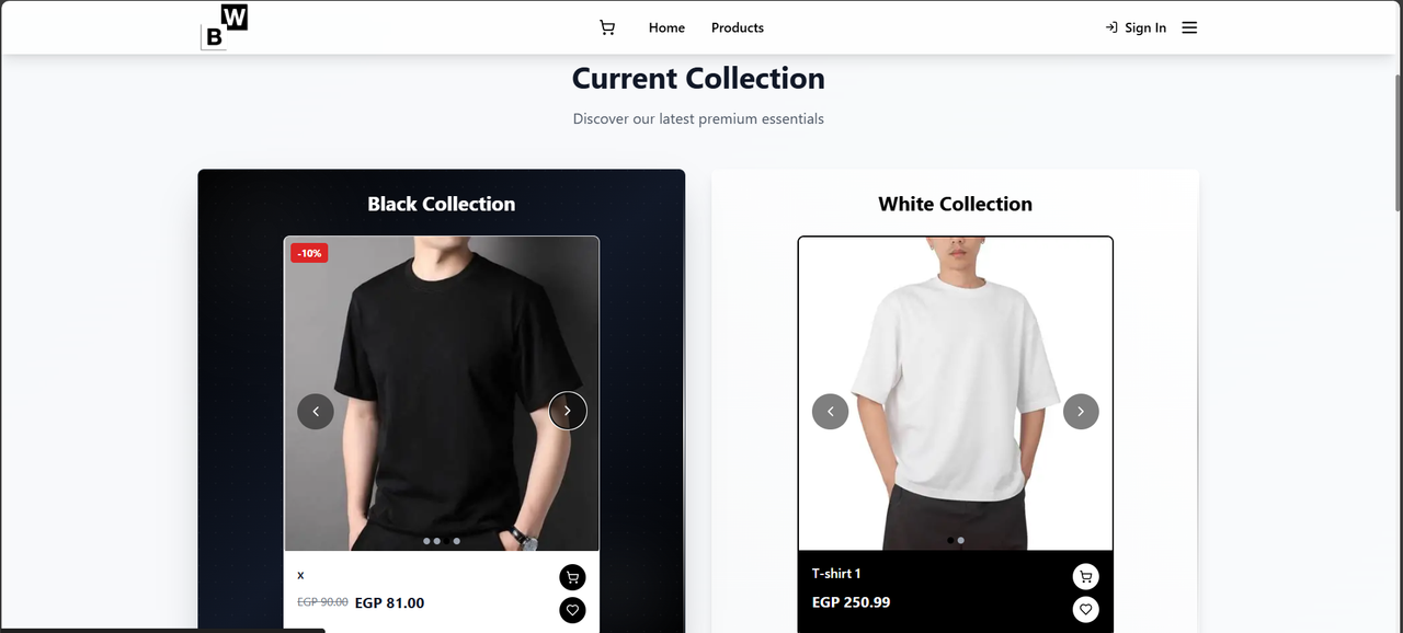 Black & White E-commerce feature 2 screenshot - Web project