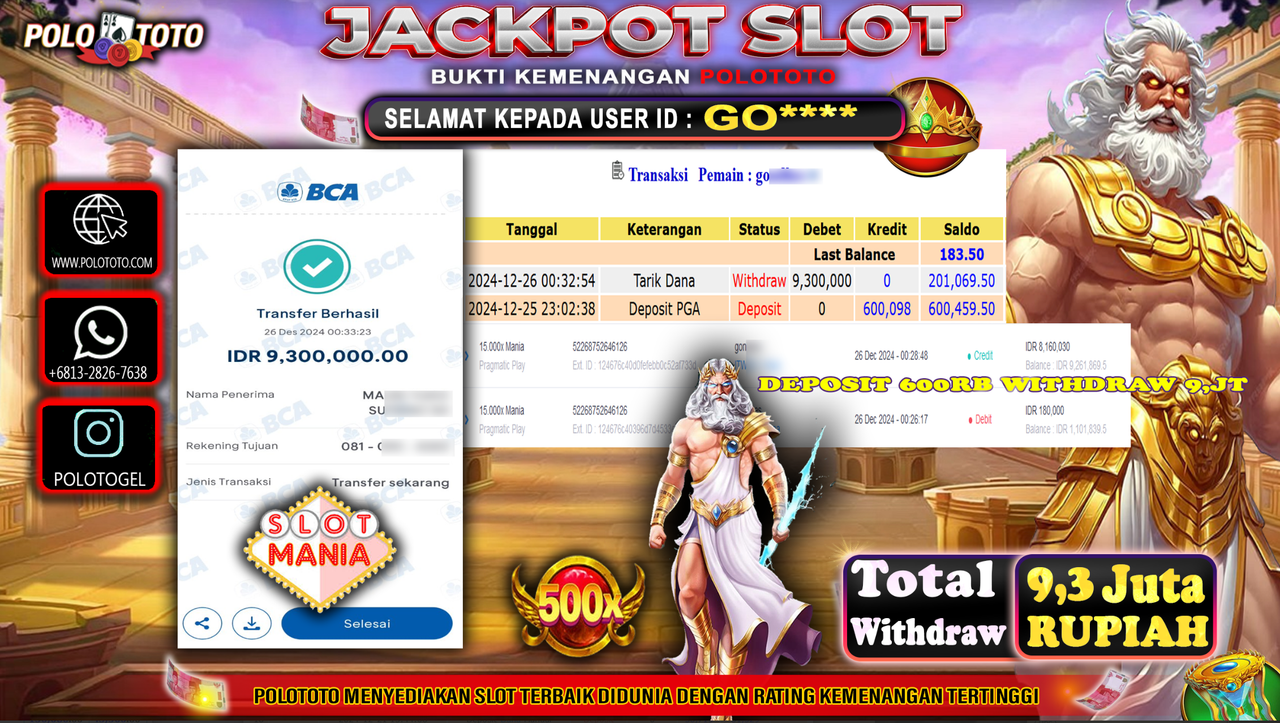 POLOTOTO JACKPOT SLOT 15.000x MANIA Rp.9,300.000,-