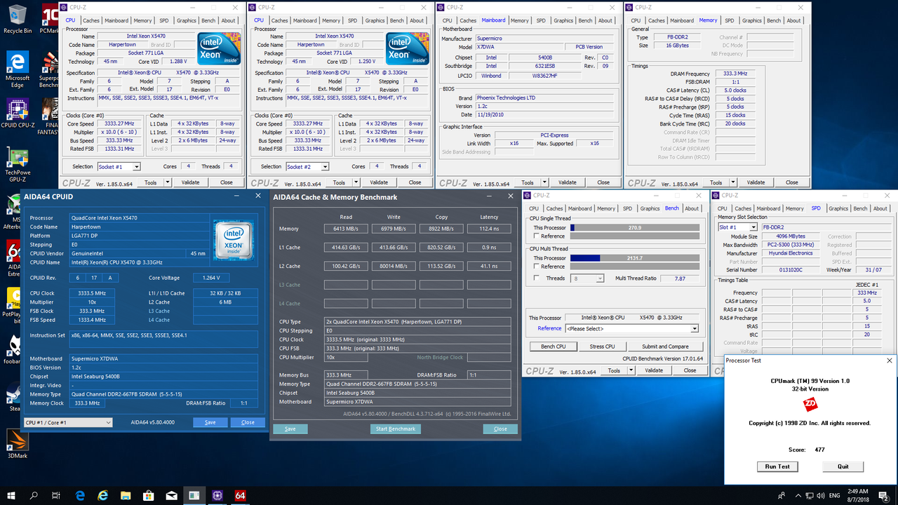 Test 2x Xeon X5470 SuperMicro X7DWA-N 16GB667FB GTX1080 CPUID1