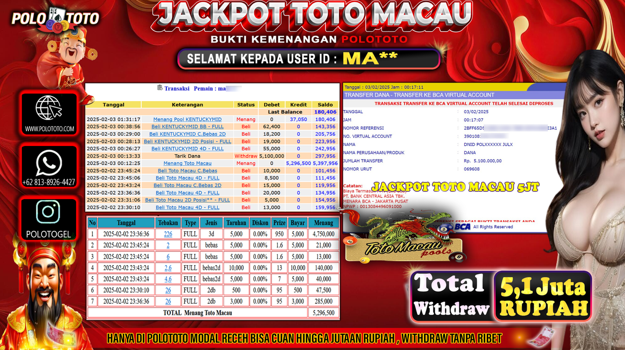 POLOTOTO JACKPOT TOGEL TOTO MACAU Rp.5,100.000,-