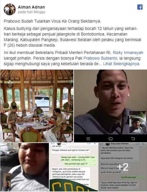 Sespri Prabowo, Rizky Irmansyah berikan bantuan kepada Rizal
