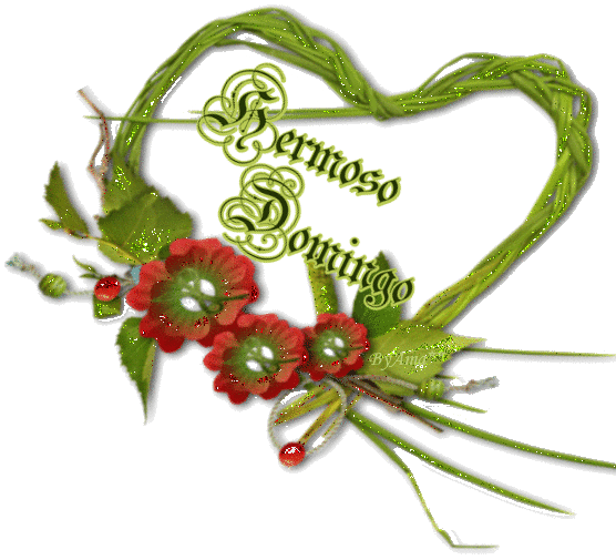 Corazón de Juncos Verdes con Flores Rojas  Domingo