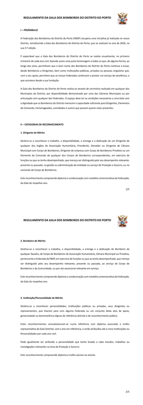 Regulamento da Gala dos Bombeiros do Distrito do Porto versão final