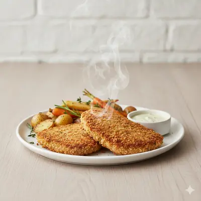 Kalbfleisch Schnitzel sehr lecker angerichtet 