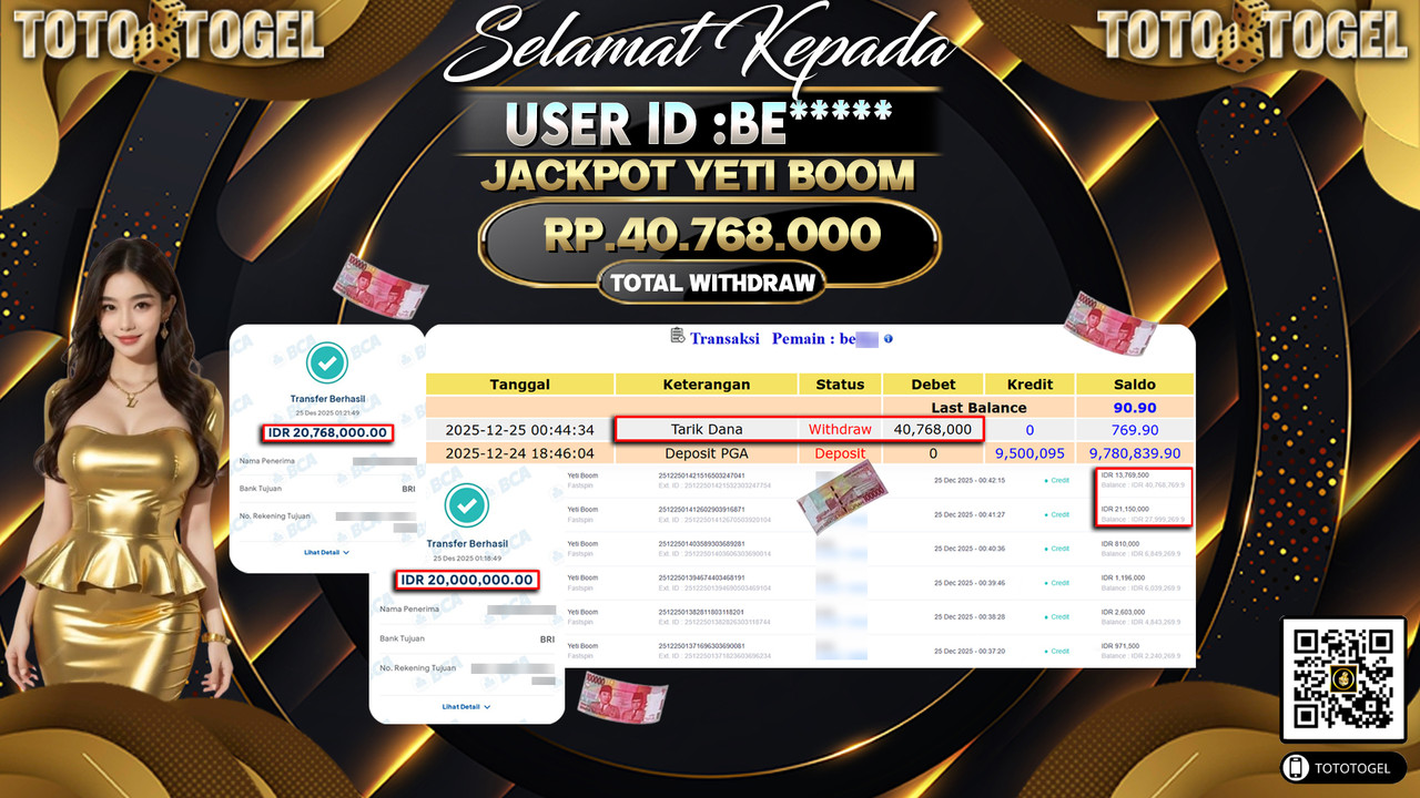 Bukti Pembayaran Jackpot Permainan Slot Fastspin Yeti Boom ID:BE**** LUNAS
