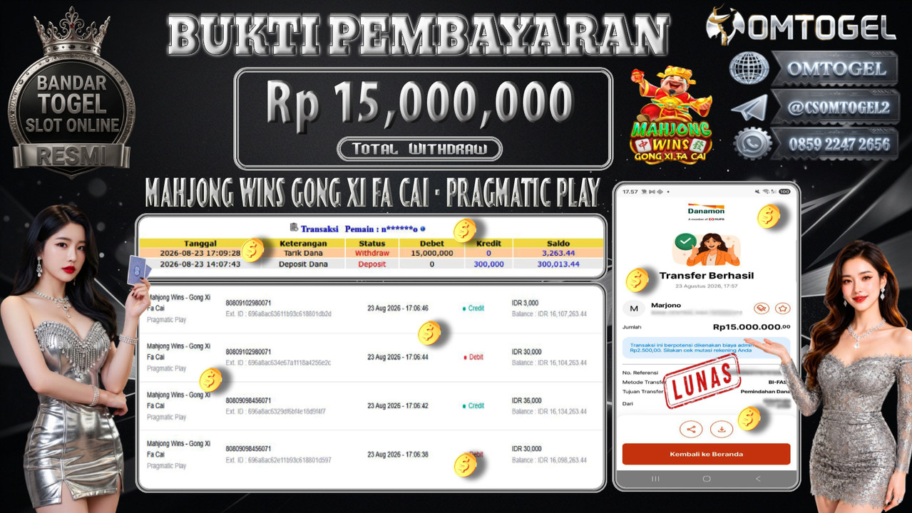 OMTOGEL JACKPOT PRAGMATIC PLAY MAHJONG WINS-GONG XI FA CAI Rp,15,000,000,- DIBAYAR LUNAS