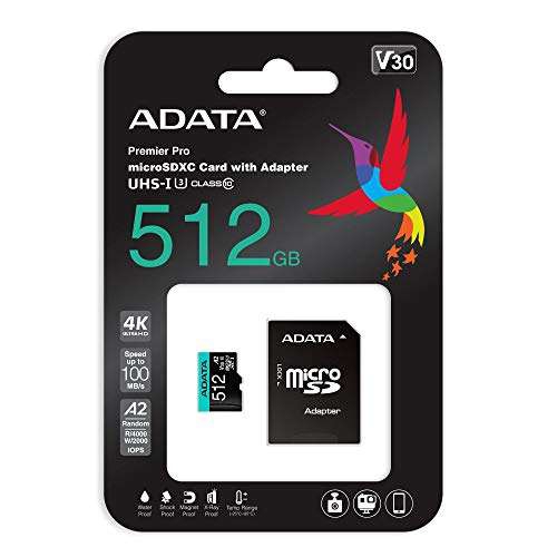 Amazon: ADATA Premier Pro - Tarjeta MicroSDXC/SDCH 512GB - UHS-I U3 Class 10 
