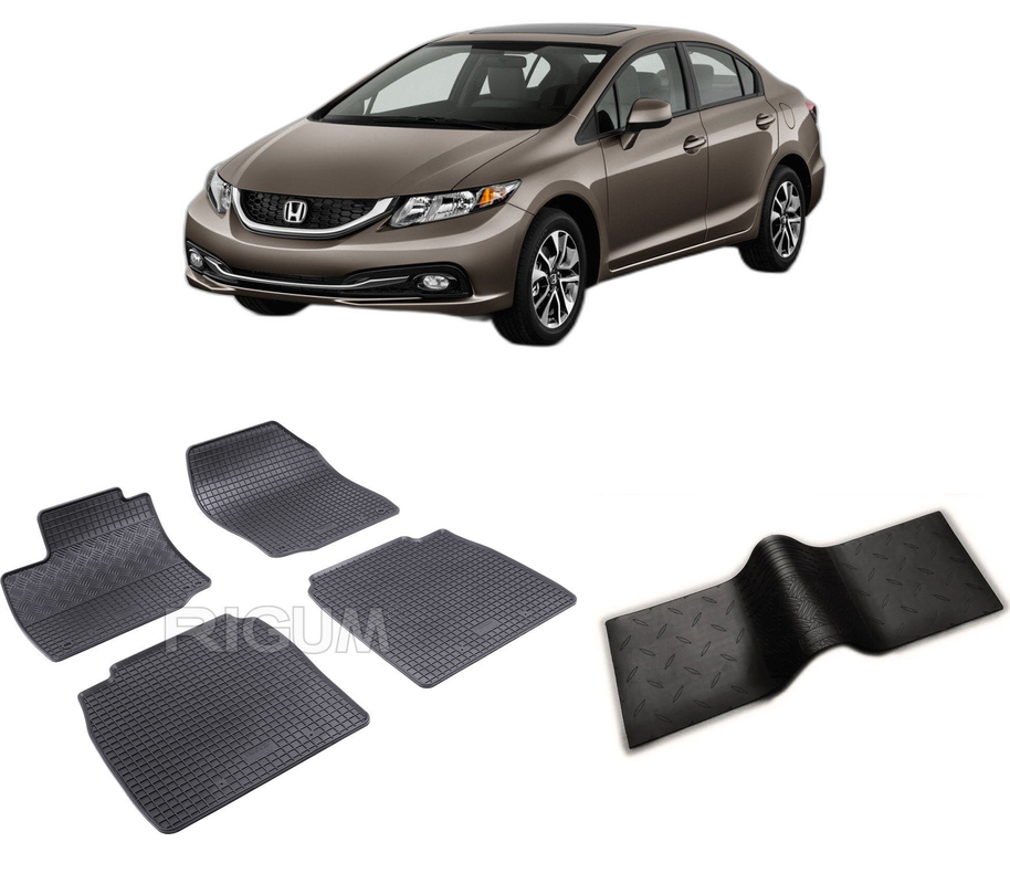 Set covorase auto HONDA CIVIC IX din 03.2012-02.2017, cu covoras tunel median, CAROSERIE HATCHBACK, Presuri cauciuc 100%, compatibil cu autoturismul HONDA CIVIC IX, Rigum