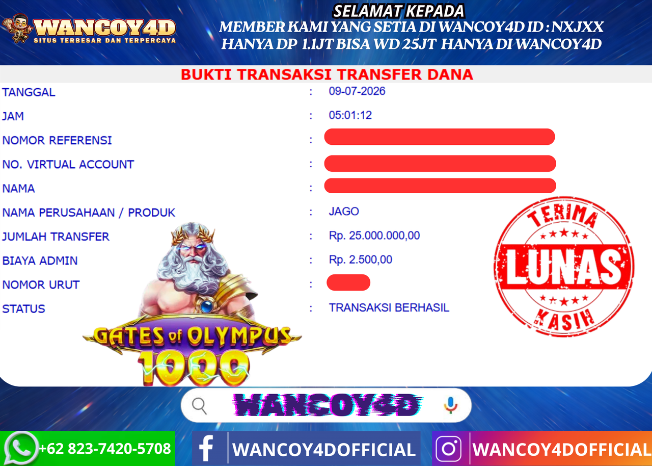 WANCOY4D GATES OF OLYMPUS 1000  PRAGMATIC RP.25.000.000 -LUNAS