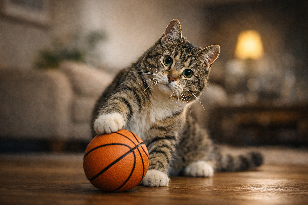Cat with basketball