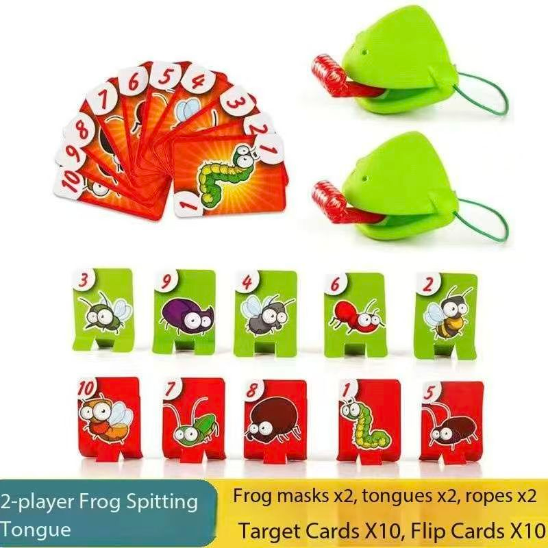 2 Player Frog Tongue Game Lizard Mask Card Battle Family Board Game Parent-Child Interactive Party Game Silicone Material 4+ Years Educational Toy Memory Challenge