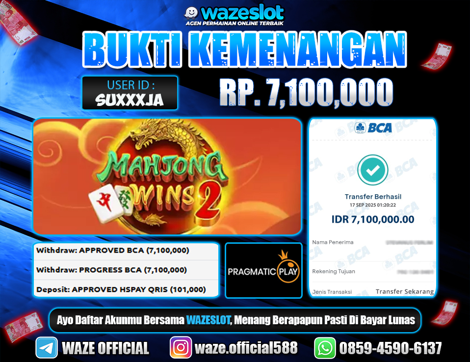 BUKTI KEMENANGAN 17 SEPTEMBER 2025 GAME MAHJONG WINS 2 ( PRAGMATIC PLAY )