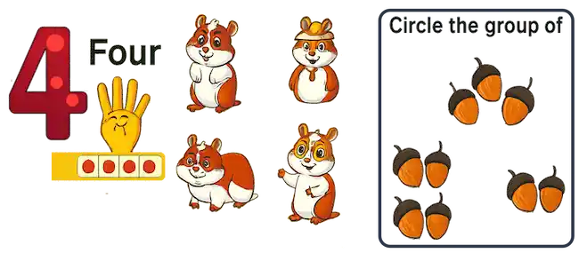 Counting objects from 1 to 5: one apple, two butterflies, three bananas, four fish, five flowers.