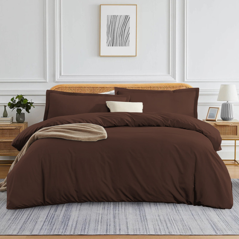 Picture of VEGAS HOTEL COLLECTION Classic Egyptian Cotton 1-Piece Duvet Cover { Zippered Closure } 1000 Thread Count- Fabulous Solid Looking Color Chocolate - Twin/Twin XL Size
