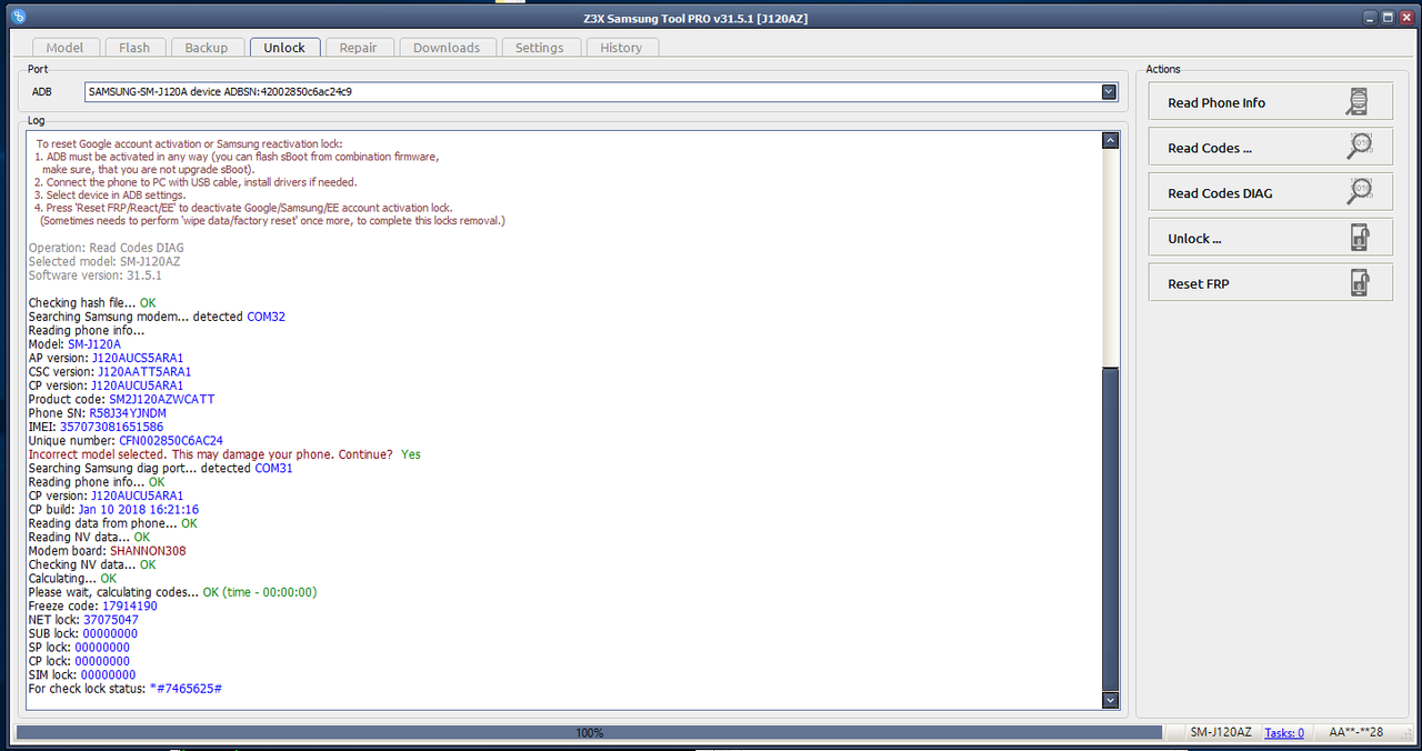 unlock j120z reade code diag