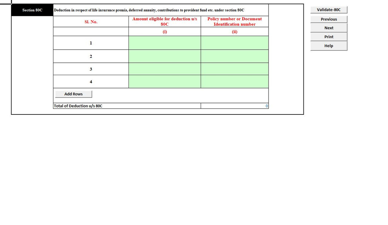 ITR-1/ITR-4 Section 80C deduction table for eligible investments for AY 2025-26