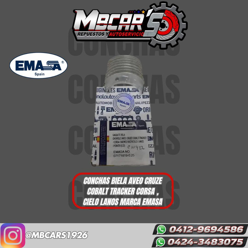 CONCHAS DE BIELA AVEO / CRUZE / COBALT / TRACKER / CORSA / DA RACER / CIELO / LANOS / POINTER 