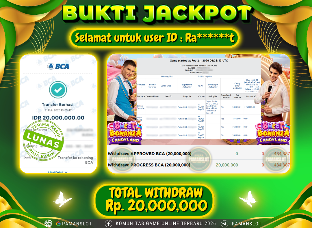 PAMANSLOT JACKPOT Game Live - Sweet Bonanza Candyland Rp.20,000,000- LUNAS