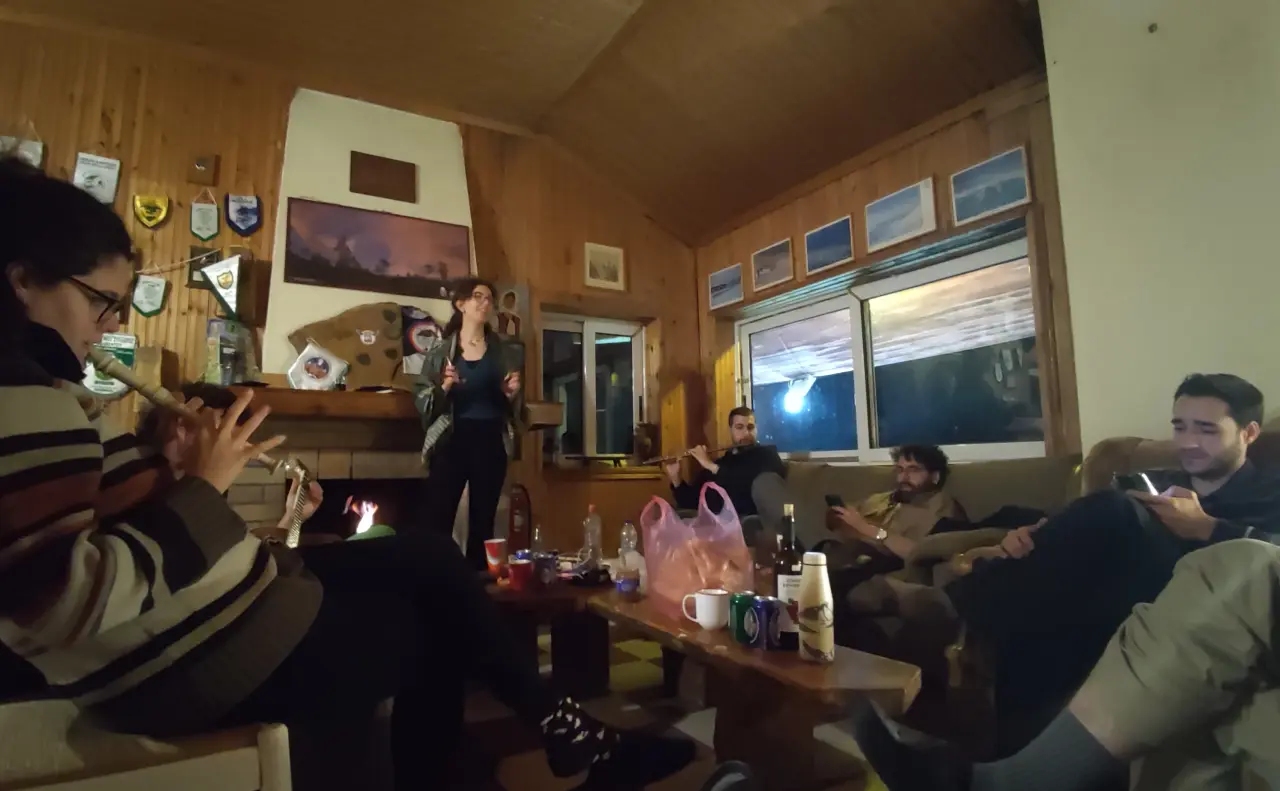 The gang playing music in the night