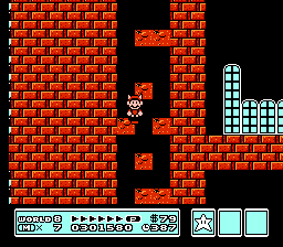 Raccoon Mario phases through the lava tiles in Bowser's Castle.