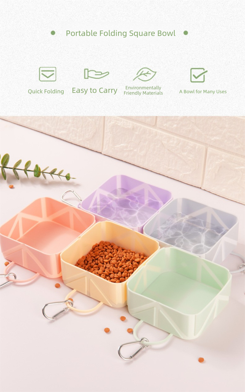 2 Pcs Yellow Portable 500ml Collapsible Square Pet Bowl - Silicone Travel Feeder with Carabiner Clip for Dogs & Cats - Lightweight for Camping & Hiking