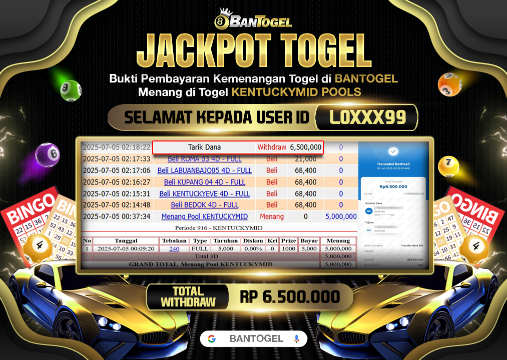 BUKTI JACKPOT LUNAS BANTOGEL