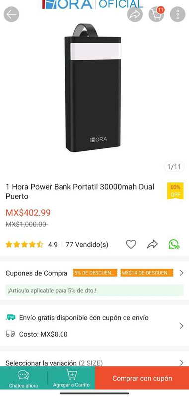 Shopee:1hora Power bank portatil 30000 mah 