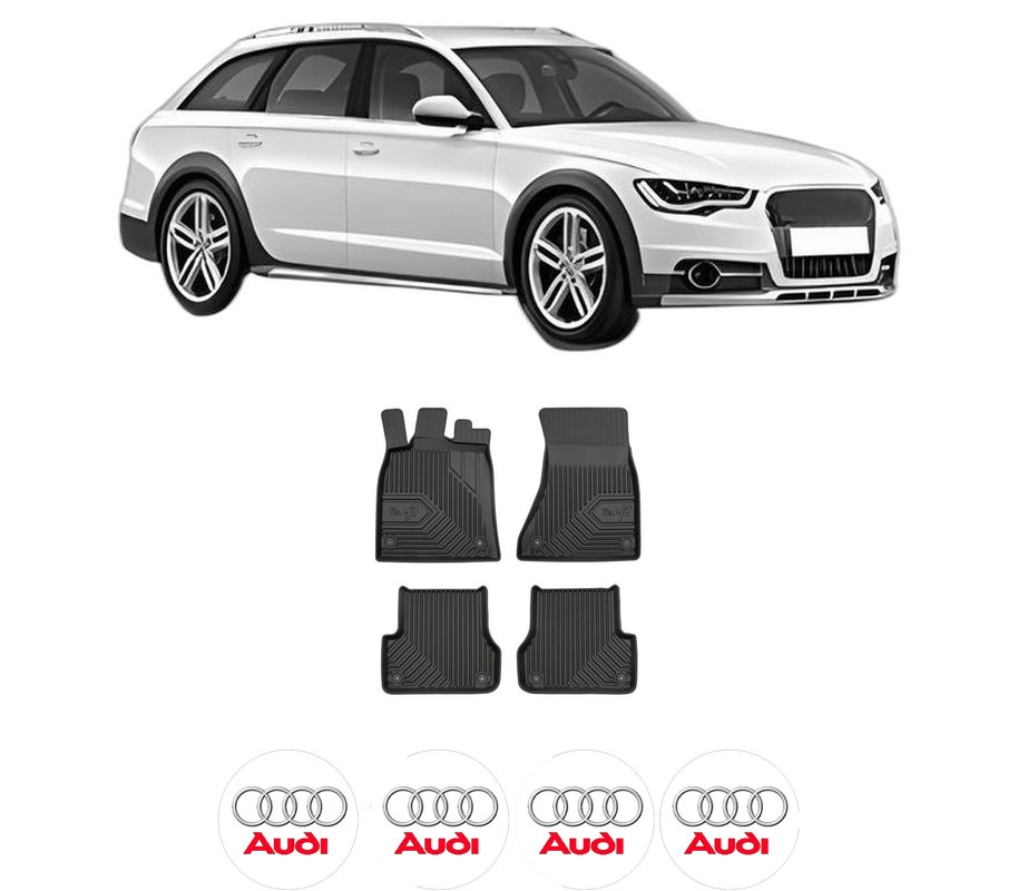 Set covorase presuri AUDI A6 Allroad C7 (4GH, 4GJ) din 2012-2018, auto, din cauciuc thermoplastic, 4 Stickere auto cu AUDI