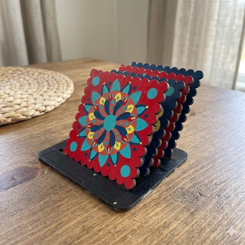 Penkraft Pen Mandala on Engraved Square MDF Tea Coasters Hobbyist Level DIY Kit | Free video tutorial