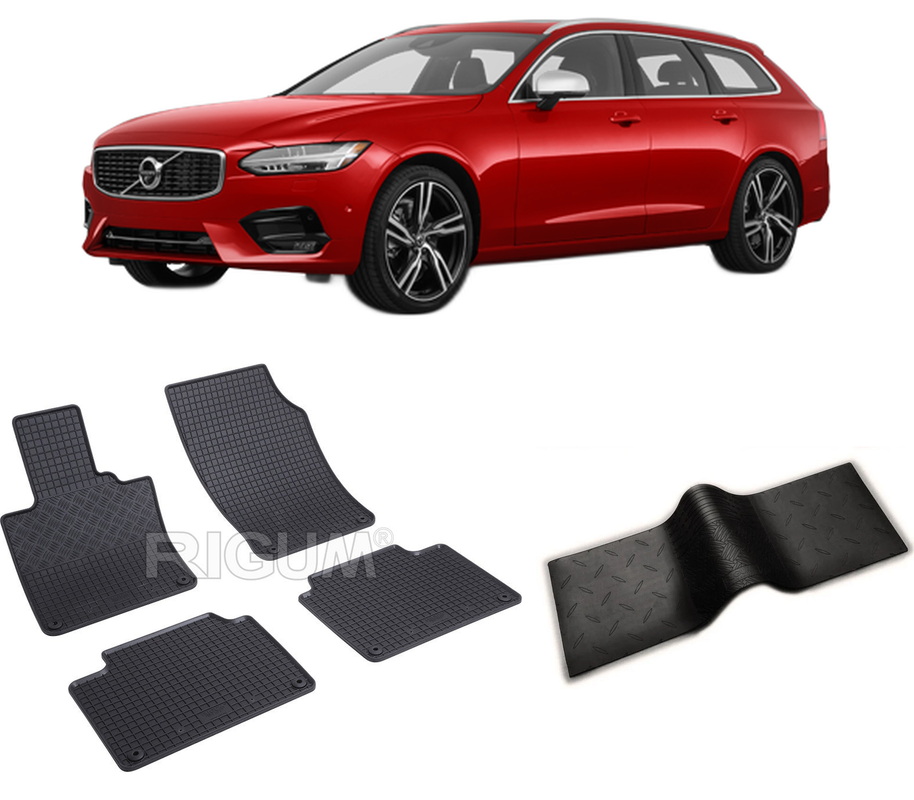 Set covorase auto VOLVO V 90 II din 09.2016-PREZENT, cu covoras tunel median, CAROSERIE COMBI, Presuri cauciuc 100%, compatibil cu autoturismul VOLVO V 90 II, Rigum