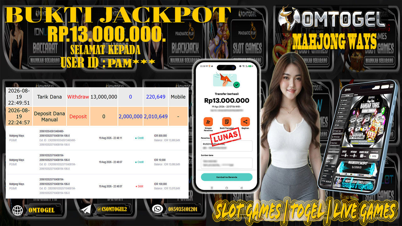 OMTOGEL JACKPOT PG SOFT MAHJONG WAYS Rp,13,000,000,- DIBAYAR LUNAS