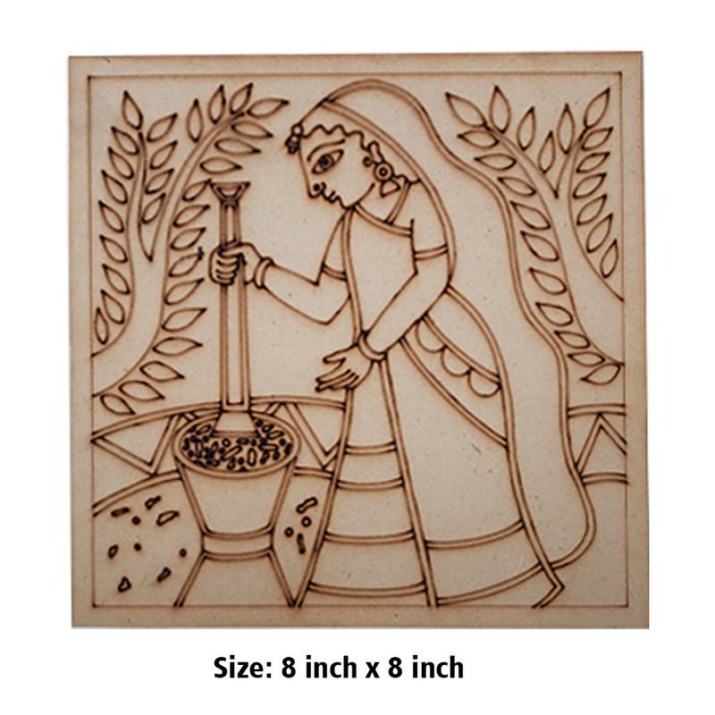 Madhubani painting on Engraved Square MDF DIY Hobbyist level Kit 