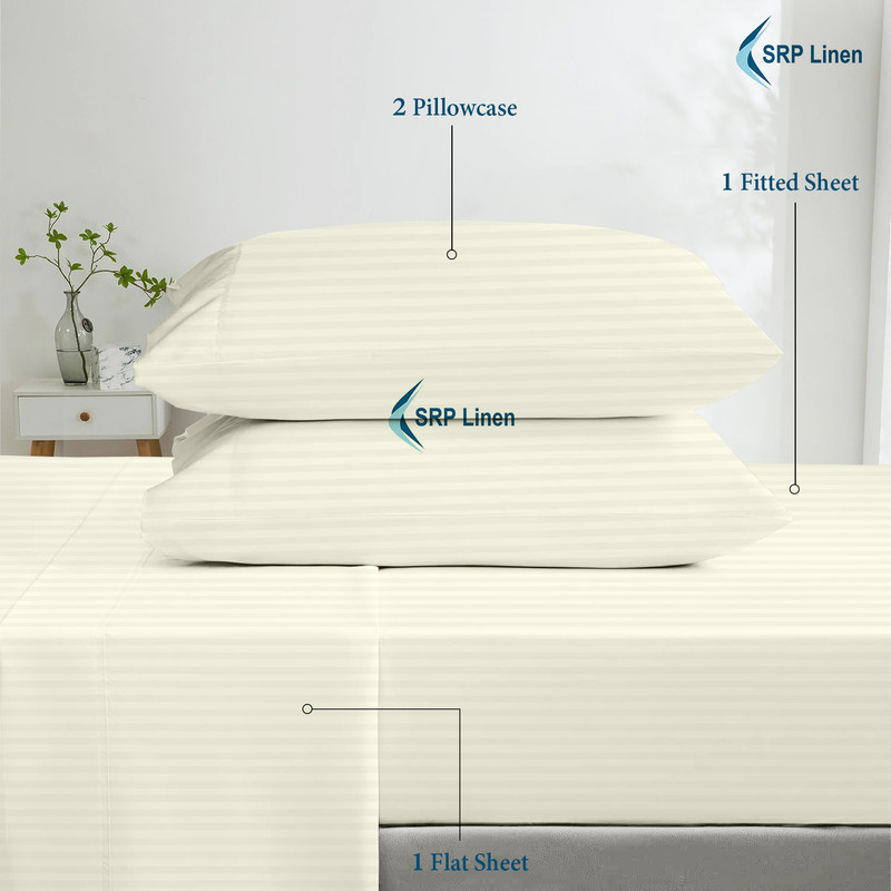Picture of 800 Thread Count 4 Piece Quality Sheet Set 18 Inch DeepPocket 100% Egyptian Cotton Color Ivory Stripe Size Twin