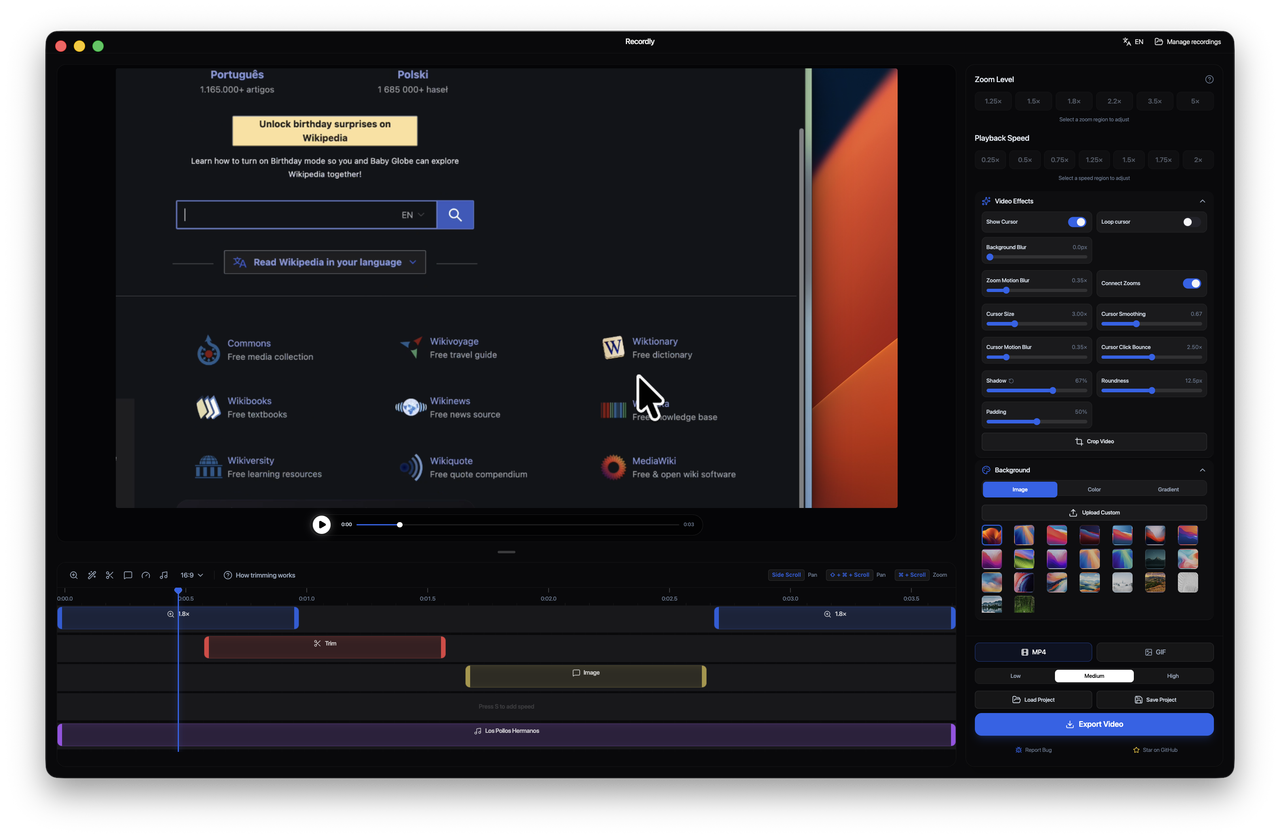 Recordly editor screenshot
