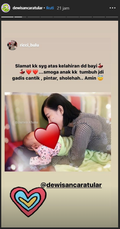 Dewi Sanca mengunggah ulang instastory milik temannya