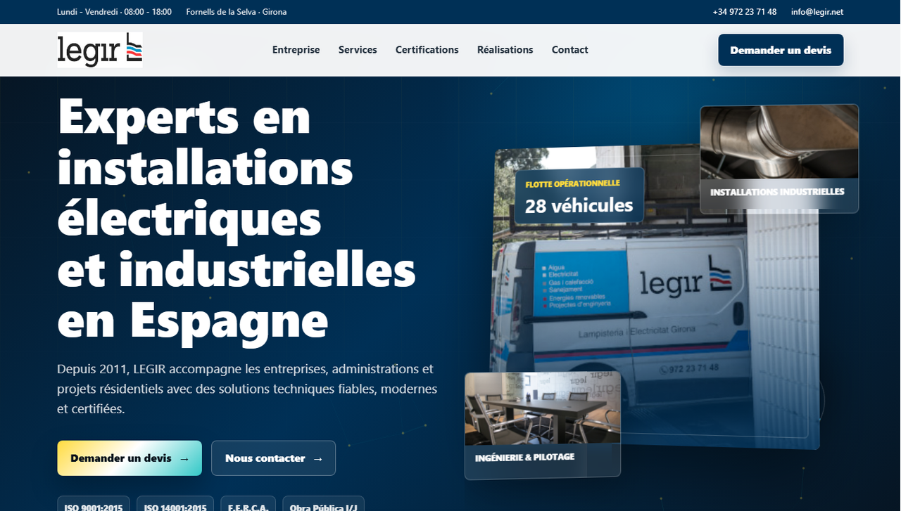 Site LEGIR - Installations électriques et climatisation en Espagne