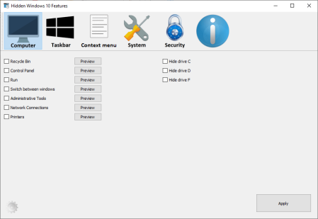 Hidden Windows 10 Features 1.3.0
