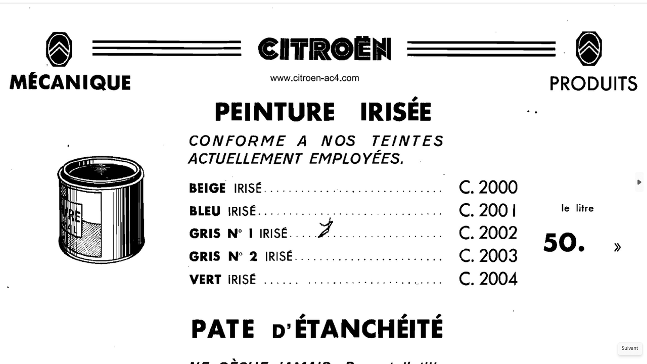 Teintes irisées Catalogue accessoires Citroën Octobre 1936