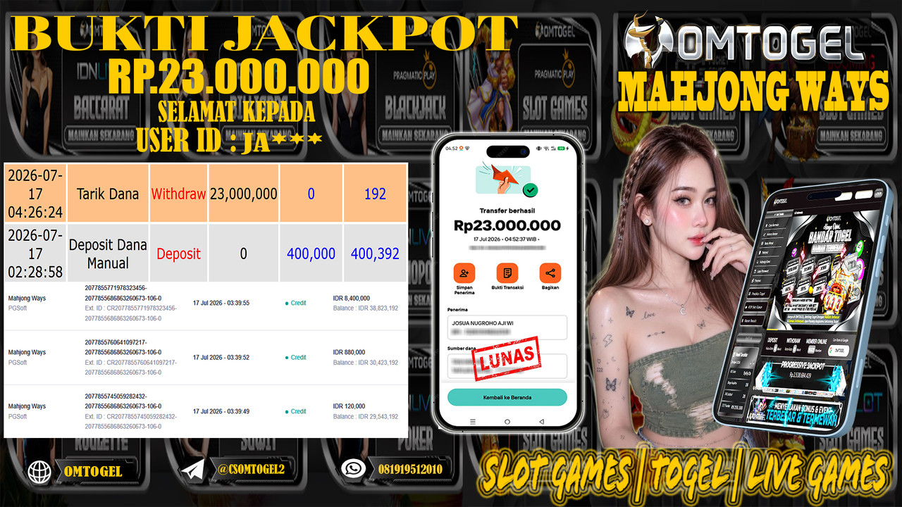 omtogel-jackpot-pg-soft-mahjong-ways--rp23000000--dibayar-lunas-07-11-38-2026-07-18