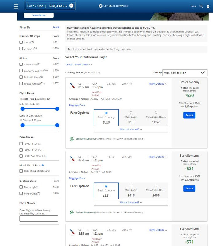 Chase Ultimate Rewards Travel Portal Doesn't Show Most Budget Carriers