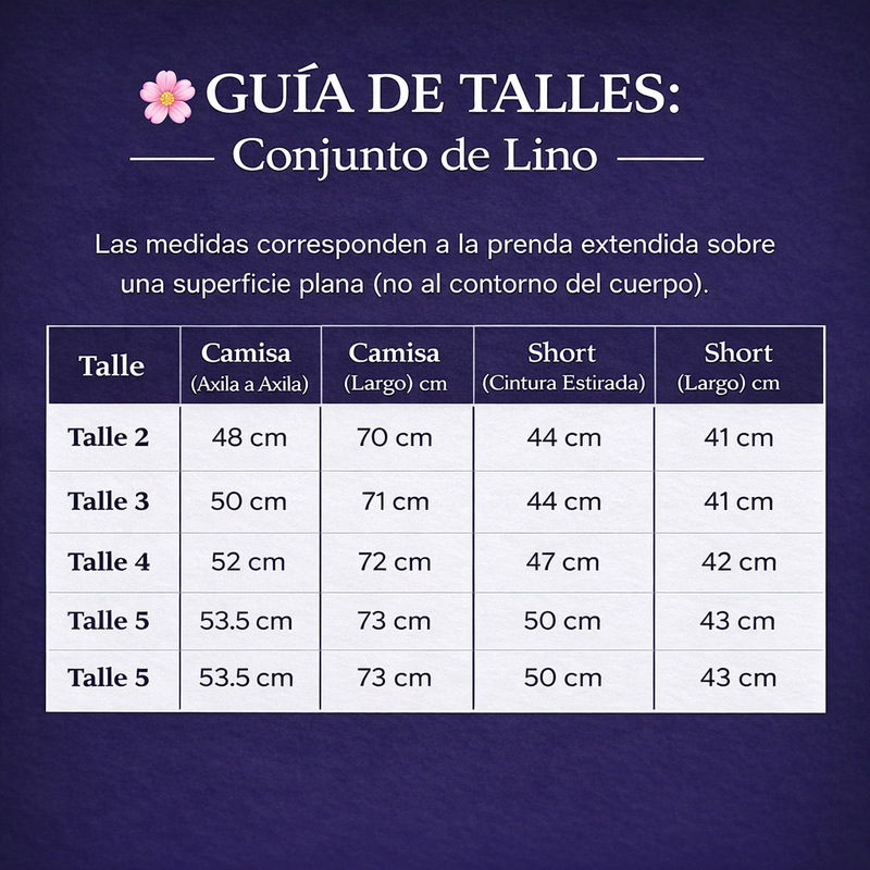 Tabla de talles Camisas y Shorts de Lino Mujer