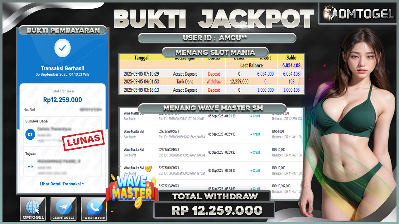 OMTOGEL JACKPOT SLOT MANIA WAVE MASTER SM 12 JUTA DI BAYAR LUNAS ,-