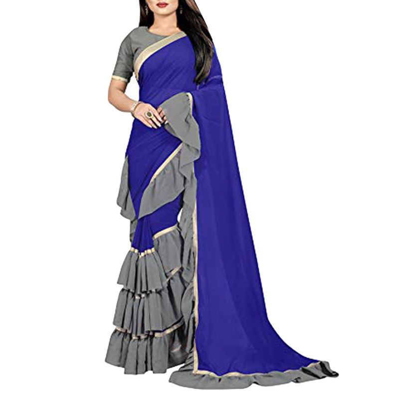 Women’s Ruffle Saree Blouse Bollywood Style Ethnic Frill Sari Wedding Party Wear