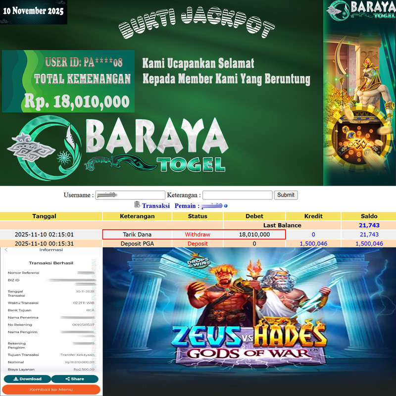 Rp. 18.010.000.- WD LUNAS DI BARAYATOGEL