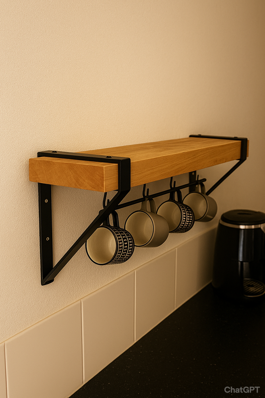 Wandplank van esdoorn met stalen frame