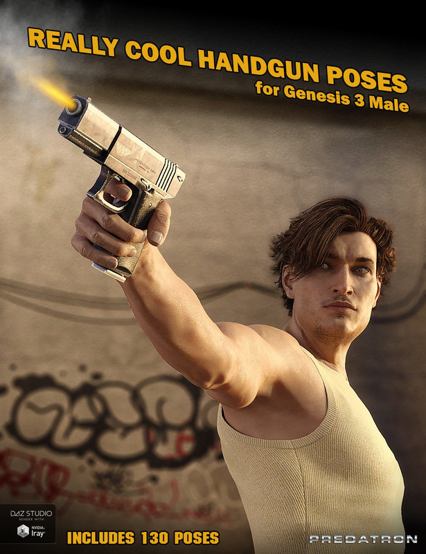 Really Cool Handgun and Poses for Genesis 3 Male (New Link)