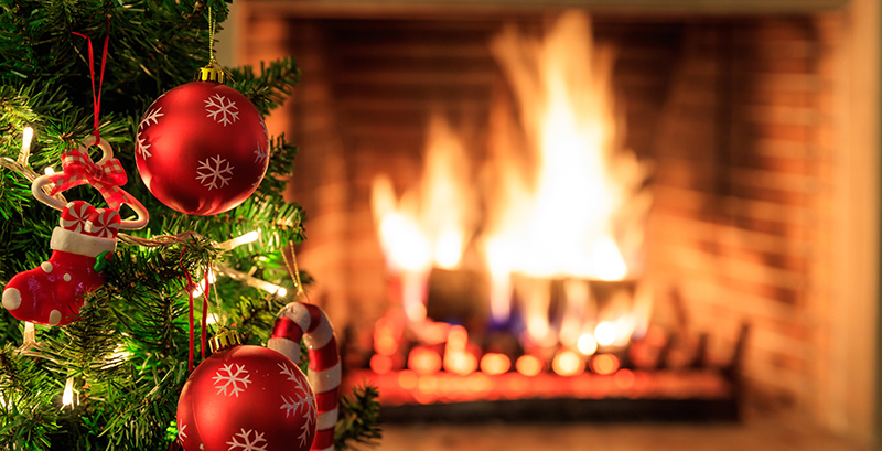 Christmas tree and fireplace